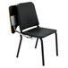 A black National Public Seating Melody stack chair with a right tablet desk arm.