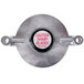 A circular metal Vollrath 316 pusher head with a red and white caution label.