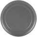 An American Metalcraft Hard Coat Anodized Aluminum Pizza Pan with a wide rim on a grey plate.