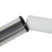 A metal tube with a black cap on a white background.