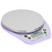 A Taylor digital portion scale with a purple round lid.