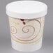 A white Solo paper soup cup with a swirl design and a vented paper lid.