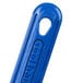 A blue Vollrath Cool Handle II silicone pan handle sleeve with a hole in the middle.