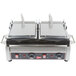 A Cecilware double panini sandwich grill with two grooved grill surfaces.