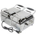 A Cecilware Double Panini Grill with two grooved plates and wires with handles.
