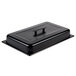 A black rectangular Sterno Chalkboard Chafer Lid with a handle.