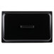 A black rectangular Sterno chalkboard chafer lid with a rectangular object in the middle.