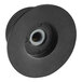 A black round plastic knob with a hole in the center.