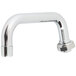 A chrome plated Equip by T&amp;S 6" swing nozzle for a faucet.