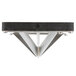 A silver metal triangle with black and white blades.