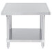 An Advance Tabco stainless steel mixer table with undershelf.