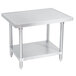 A stainless steel Advance Tabco mixer table with a stainless steel undershelf.
