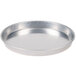 An American Metalcraft heavy weight aluminum pizza pan with a close-up of a round silver pan.