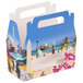 A white candy box with a city and beach landscape on the front.