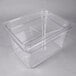 A Carlisle clear plastic food pan with a square bottom.