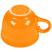 A Fiesta tangerine china cup with a handle on a white background.