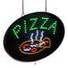 A white LED sign with the word "pizza" and a pizza icon.