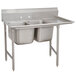 An Advance Tabco stainless steel sink with two compartments and a right drainboard.