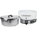 A stainless steel Town RM-55N-R gas rice cooker pot with a white background.