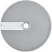 A silver circular disc with a white label and a hole in the center.