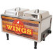 A Benchmark USA countertop chicken wing warmer holding two servings of chicken wings.