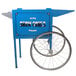 A blue snow cone cart with wheels.