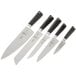 A Mercer Culinary Z&#252;M 6-piece knife set with black handles and black blades.