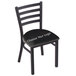 A black steel Holland Bar Stool NHL restaurant chair with a padded black leather seat and ladder back.