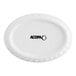 An Acopa bright white fluted porcelain oval dish with the word "Acopa" in black.