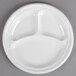 A Dart Famous Service white plastic plate with three compartments.