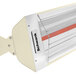 A white Schwank electric patio heater with a red light.