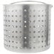 A silver metal Vollrath fryer pot with holes.
