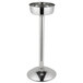 A Vollrath stainless steel wine bucket stand with a round silver base.