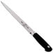 A Mercer Culinary Genesis Forged Carving Knife with a black handle and silver blade.