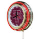 A white Holland Bar Stool clock with a red and silver frame and a Texas A&M University logo in neon.