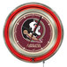 A white Holland Bar Stool Florida State University neon wall clock with the Florida State University Seminoles logo in the center.