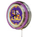 A white clock face with purple and yellow neon lights reading "LSU Tigers" and the Louisiana State University logo.