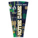 A blue and green round pub table top with the Notre Dame Fighting Irish team logo in white.