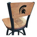 A black steel Holland Bar Stool bar height swivel chair with a Michigan State University logo laser engraved on the maple back and seat.