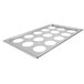 A Vollrath stainless steel tray with 15 holes in it.