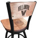 A black steel Holland Bar Stool with Villanova logo laser engraved on the maple wood seat and back.