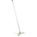 A white and yellow Baffle Boss hood filter lifting fork with a long white pole and a black handle.