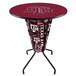 A red and white round bar height pub table with the Texas A&M University logo on it.