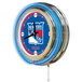 A blue and white Holland Bar Stool New York Rangers neon clock with the team's logo.