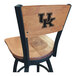 A black steel bar height swivel chair with maple back and seat and a University of Kentucky logo laser engraved on the back and seat.
