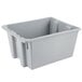 A gray Rubbermaid Palletote box with no lid and handles.