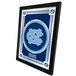 A framed mirror with a white background and the University of North Carolina logo in blue and silver.