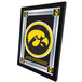 A white decorative mirror with the University of Iowa Hawkeyes logo in black and gold.