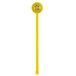 A yellow drink stirrer with a yellow circle logo.