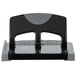 A black and gray Swingline SmartTouch 3 hole punch with a handle.